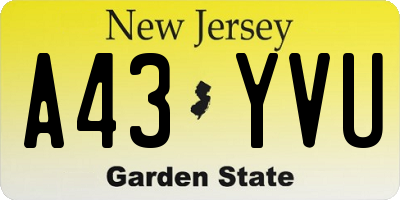 NJ license plate A43YVU
