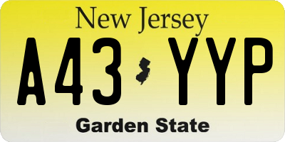 NJ license plate A43YYP
