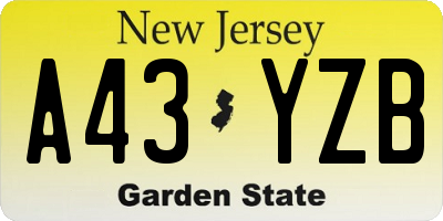 NJ license plate A43YZB
