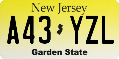 NJ license plate A43YZL