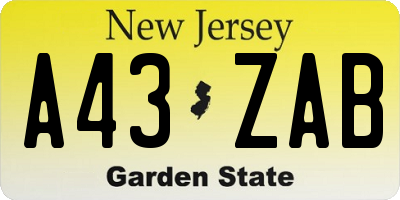 NJ license plate A43ZAB