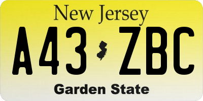 NJ license plate A43ZBC