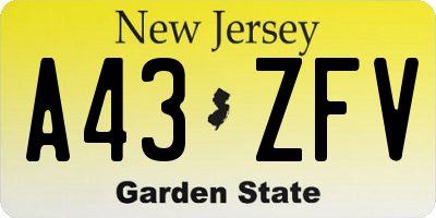 NJ license plate A43ZFV