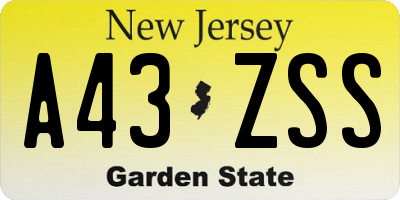 NJ license plate A43ZSS