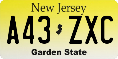 NJ license plate A43ZXC