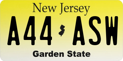 NJ license plate A44ASW