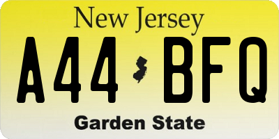 NJ license plate A44BFQ