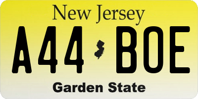 NJ license plate A44BOE