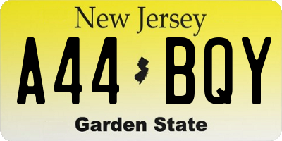 NJ license plate A44BQY