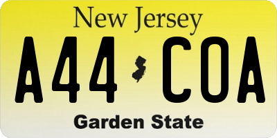 NJ license plate A44COA