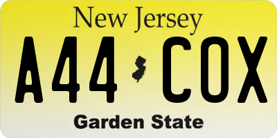 NJ license plate A44COX