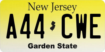 NJ license plate A44CWE