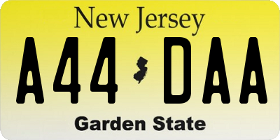 NJ license plate A44DAA