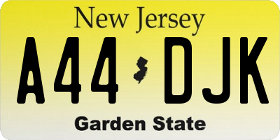 NJ license plate A44DJK