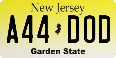 NJ license plate A44DOD
