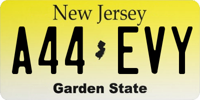 NJ license plate A44EVY