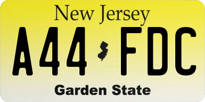 NJ license plate A44FDC