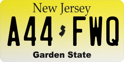 NJ license plate A44FWQ