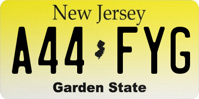 NJ license plate A44FYG