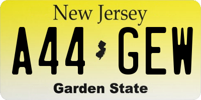NJ license plate A44GEW