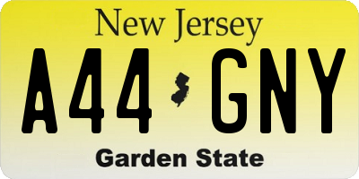 NJ license plate A44GNY