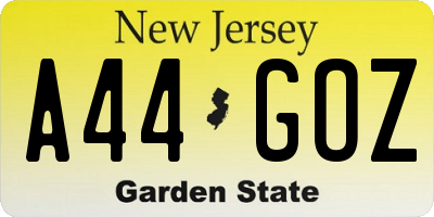 NJ license plate A44GOZ