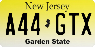 NJ license plate A44GTX