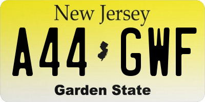 NJ license plate A44GWF