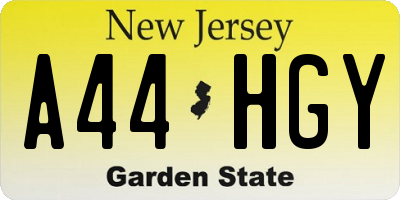 NJ license plate A44HGY
