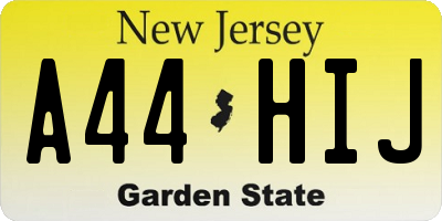 NJ license plate A44HIJ