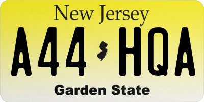 NJ license plate A44HQA