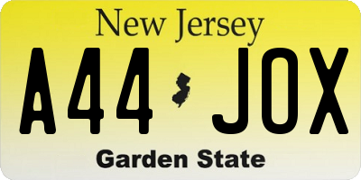 NJ license plate A44JOX