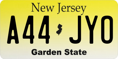 NJ license plate A44JYO