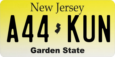 NJ license plate A44KUN