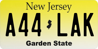 NJ license plate A44LAK