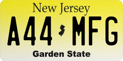 NJ license plate A44MFG