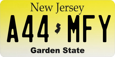 NJ license plate A44MFY