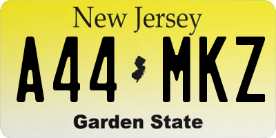 NJ license plate A44MKZ