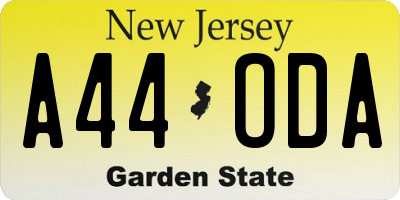 NJ license plate A44ODA