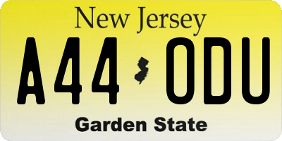 NJ license plate A44ODU