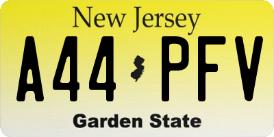 NJ license plate A44PFV