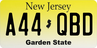 NJ license plate A44QBD