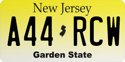 NJ license plate A44RCW