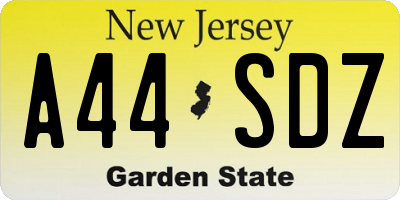 NJ license plate A44SDZ