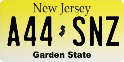 NJ license plate A44SNZ
