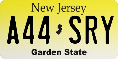 NJ license plate A44SRY