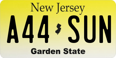 NJ license plate A44SUN