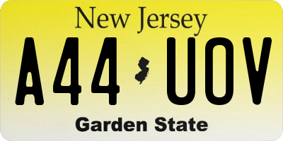 NJ license plate A44UOV