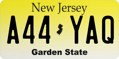 NJ license plate A44YAQ