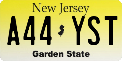 NJ license plate A44YST
